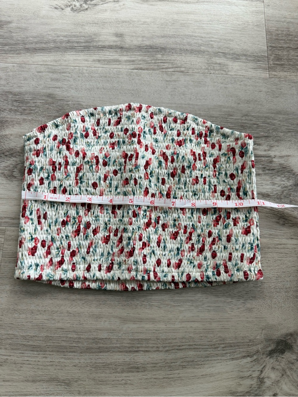 Womens Lulu’s Smocked Tube Top in Cream with Red & Green Floral Print